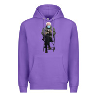 Purple bernie sitting in the cold with mittens meme Premium Hoodie - artisFamous