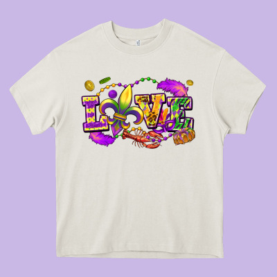 Love Mardi Gras Heavy Core Tee Designed By Fadigitalartstudio