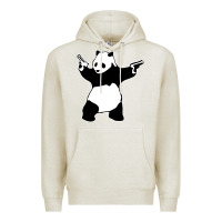 Oatmeal Heather banksy panda Premium Hoodie - artisFamous
