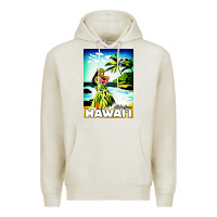 Oatmeal Heather hawaii hula girl Premium Hoodie - artisFamous