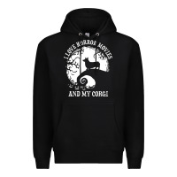Black i love horror movies and my corgi funny corgi Premium Hoodie - artisFamous
