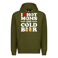 Army Green i love heart hot moms cold beer funny adult drinking joke Premium Hoodie - artisFamous
