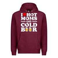 Burgundy i love heart hot moms cold beer funny adult drinking joke Premium Hoodie - artisFamous