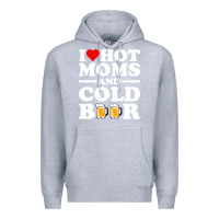 Heather Grey i love heart hot moms cold beer funny adult drinking joke Premium Hoodie - artisFamous