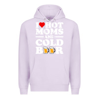 Lilac i love heart hot moms cold beer funny adult drinking joke Premium Hoodie - artisFamous