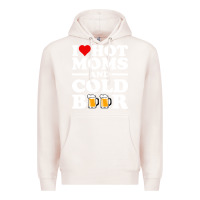 Pale Pink i love heart hot moms cold beer funny adult drinking joke Premium Hoodie - artisFamous