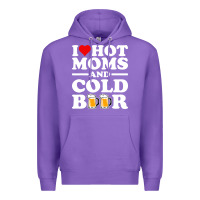 Purple i love heart hot moms cold beer funny adult drinking joke Premium Hoodie - artisFamous