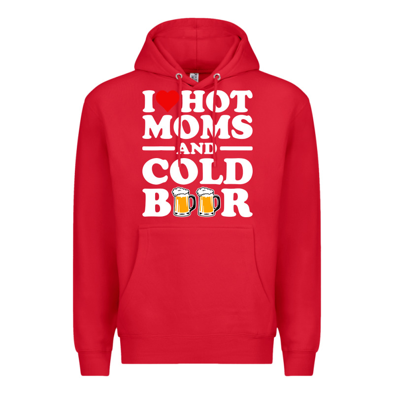 I Love Heart Hot Moms Cold Beer Funny Adult Drinking Joke Premium Hoodie by artisFamous | Teevron