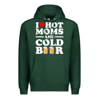 Sports Green i love heart hot moms cold beer funny adult drinking joke Premium Hoodie - artisFamous