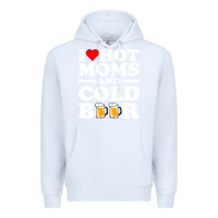 White i love heart hot moms cold beer funny adult drinking joke Premium Hoodie - artisFamous