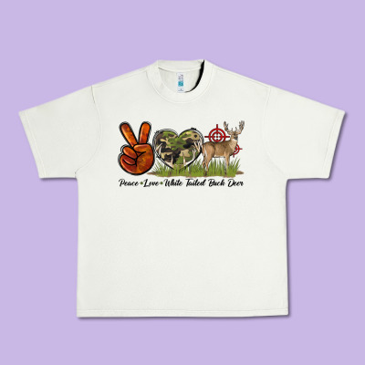 Peace Love White Tailed Buck Deer Urban Heavy Tee Designed By Lillyallendesigns