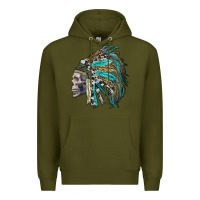 Army Green western indian headdress with skull Premium Hoodie - RanaPortraitStore
