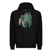 Black western indian headdress with skull Premium Hoodie - RanaPortraitStore