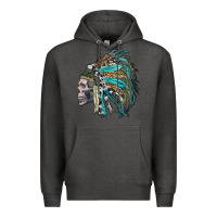 Charcoal Heather western indian headdress with skull Premium Hoodie - RanaPortraitStore
