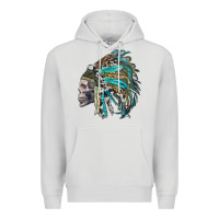 Dove Grey western indian headdress with skull Premium Hoodie - RanaPortraitStore