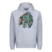 Heather Grey western indian headdress with skull Premium Hoodie - RanaPortraitStore