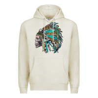 Oatmeal Heather western indian headdress with skull Premium Hoodie - RanaPortraitStore