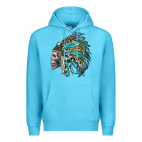 Ocean Blue western indian headdress with skull Premium Hoodie - RanaPortraitStore