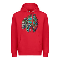 Red western indian headdress with skull Premium Hoodie - RanaPortraitStore