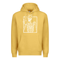 Antique Gold distressed skeleton vintage smiling skull drinking coffee Premium Hoodie - artisFamous