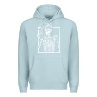 Blue Mist distressed skeleton vintage smiling skull drinking coffee Premium Hoodie - artisFamous