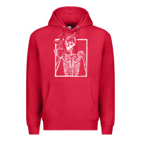 Cardinal distressed skeleton vintage smiling skull drinking coffee Premium Hoodie - artisFamous