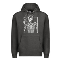 Charcoal Heather distressed skeleton vintage smiling skull drinking coffee Premium Hoodie - artisFamous