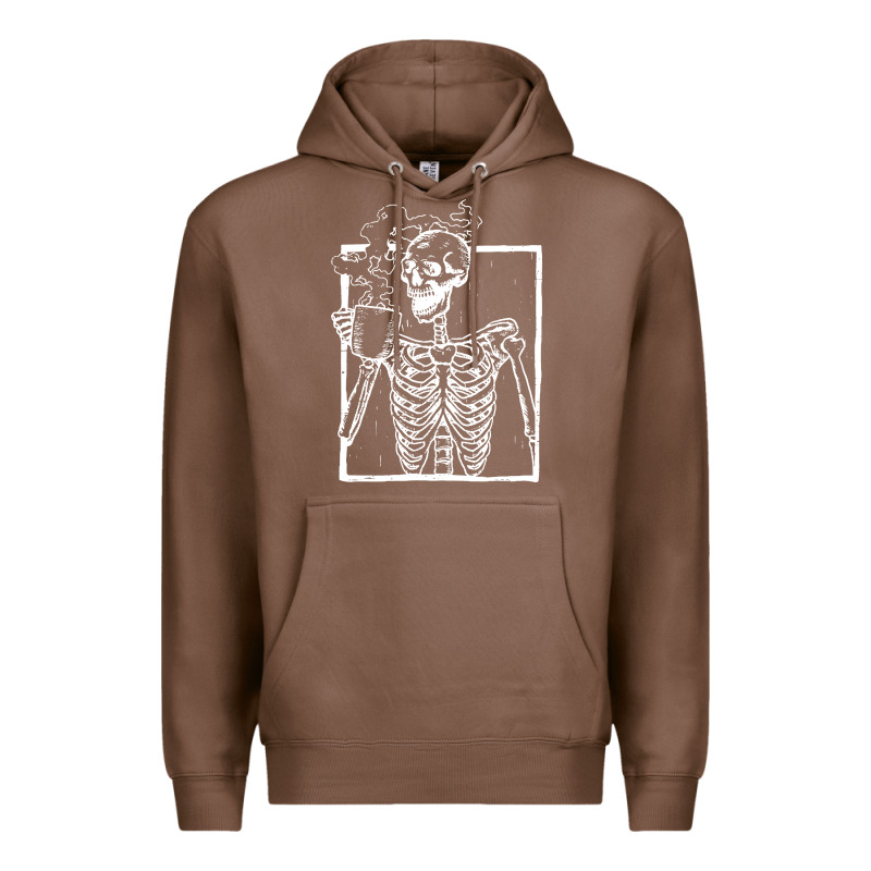 Distressed Skeleton Vintage Smiling Skull Drinking Coffee Premium Hoodie by artisFamous | Teevron