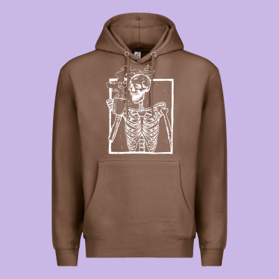 Distressed Skeleton Vintage Smiling Skull Drinking Coffee Premium Hoodie Designed By Artisfamous