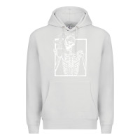 Dove Grey distressed skeleton vintage smiling skull drinking coffee Premium Hoodie - artisFamous