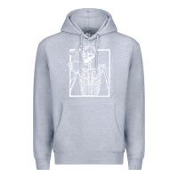 Heather Grey distressed skeleton vintage smiling skull drinking coffee Premium Hoodie - artisFamous