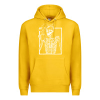 Lemon distressed skeleton vintage smiling skull drinking coffee Premium Hoodie - artisFamous
