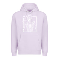Lilac distressed skeleton vintage smiling skull drinking coffee Premium Hoodie - artisFamous