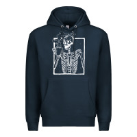 Navy distressed skeleton vintage smiling skull drinking coffee Premium Hoodie - artisFamous