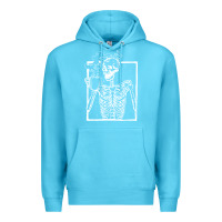 Ocean Blue distressed skeleton vintage smiling skull drinking coffee Premium Hoodie - artisFamous