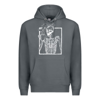 Rock distressed skeleton vintage smiling skull drinking coffee Premium Hoodie - artisFamous