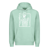 Seafoam distressed skeleton vintage smiling skull drinking coffee Premium Hoodie - artisFamous