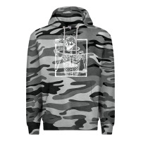 Slate Camo distressed skeleton vintage smiling skull drinking coffee Premium Hoodie - artisFamous