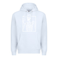 White distressed skeleton vintage smiling skull drinking coffee Premium Hoodie - artisFamous