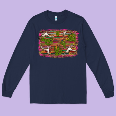 Cinco De Mayo Bullskull And Cactus Long Sleeve Tee Designed By Artiststas