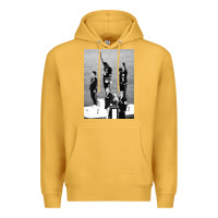Mustard black power black fist 1968 olympics Premium Hoodie - artisFamous