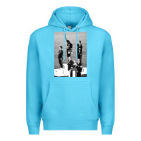 Ocean Blue black power black fist 1968 olympics Premium Hoodie - artisFamous