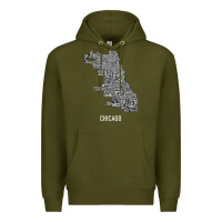 Army Green chicago typography neighborhood map Premium Hoodie - artisFamous