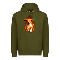 Army Green Dog In Fire Premium Hoodie - artisFamous