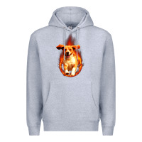 Heather Grey Dog In Fire Premium Hoodie - artisFamous