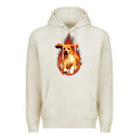 Oatmeal Heather Dog In Fire Premium Hoodie - artisFamous