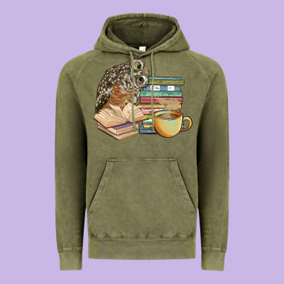 Owl And Books Vintage Hoodie Designed By Barkaloodesign