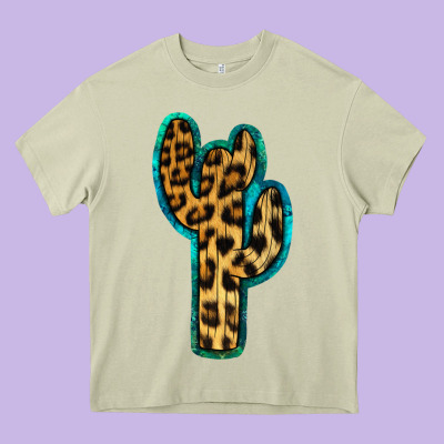 Turquoise Leopard Cactus Heavy Core Tee Designed By Ranaportraitstore