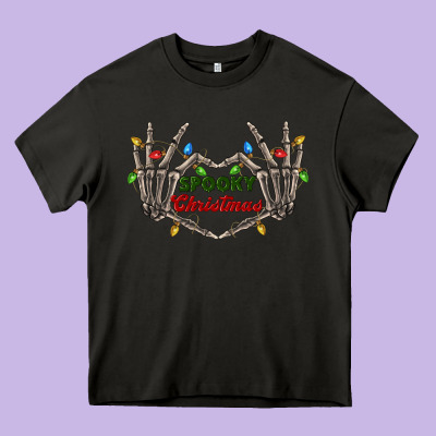 Spooky Christmas Skeleton Hands Heavy Core Tee Designed By Fadigitalartstudio