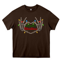 Chocolate Brown spooky christmas skeleton hands Heavy Core Tee - FaDigitalArtStudio